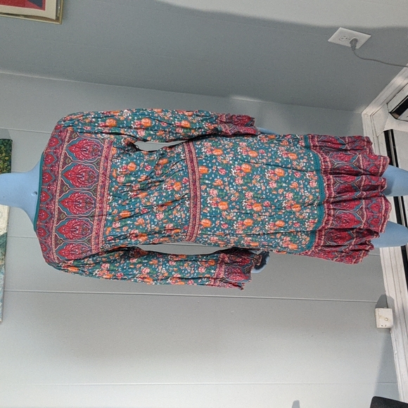 Boho Relove:Β Tulle & Batiste Jamawar Folktown Print Midi - Picture 4 of 9